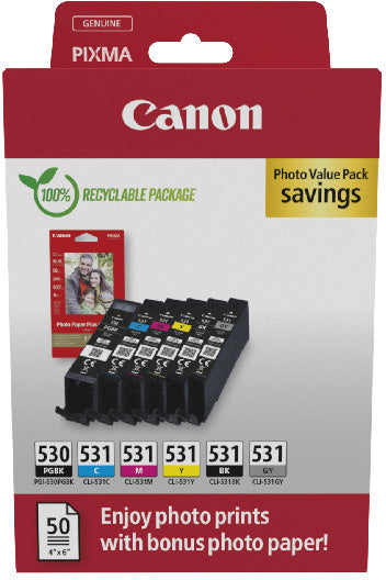 CANON Photo Value Pack CMYBKGY PGCL530/1 PIXMA TS8750/51 PP-201 50Bl.