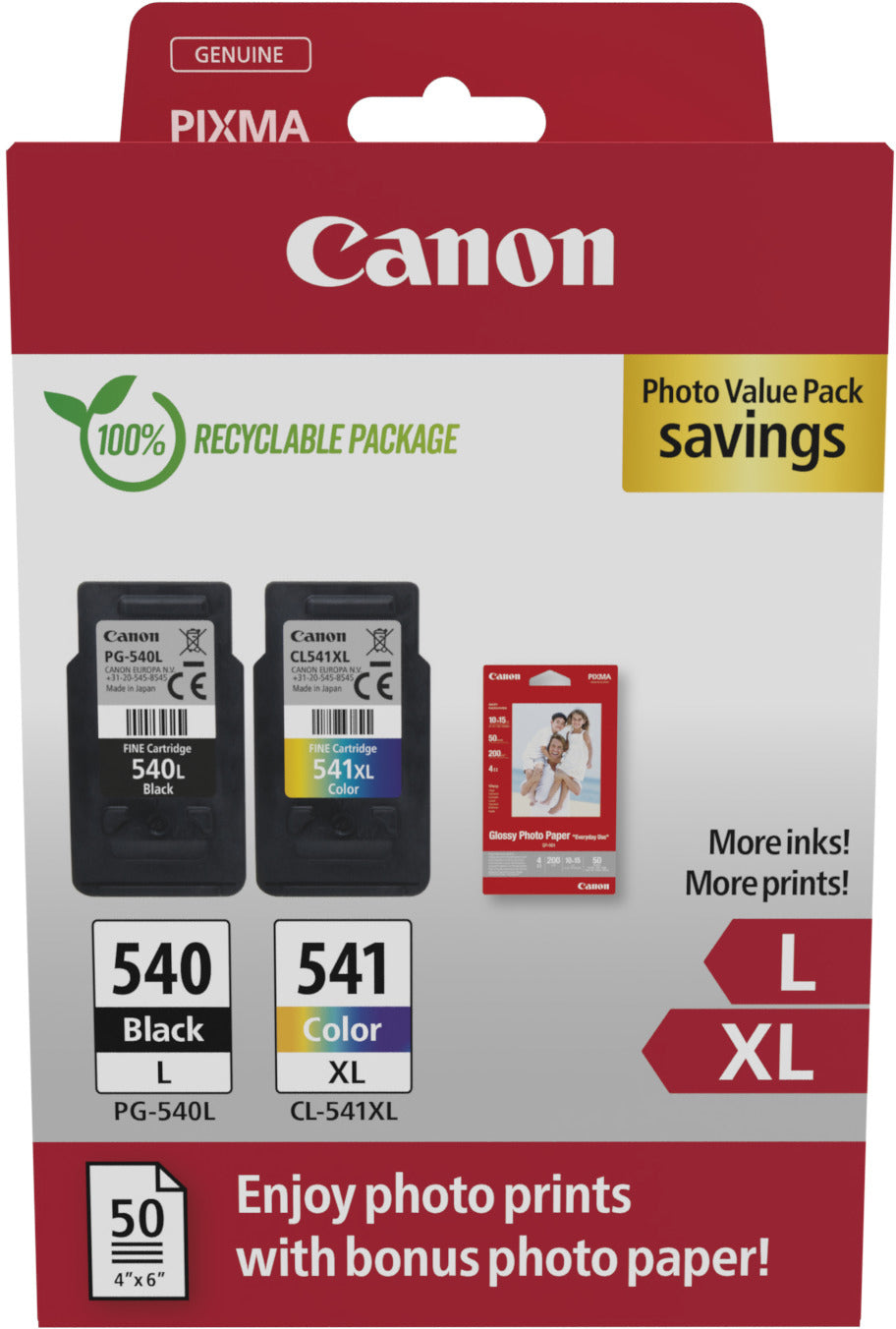 CANON Photo Value Pack L/XL CMYBK PGCL540/1 PIXMA MG2150 GP-501 50Bl.