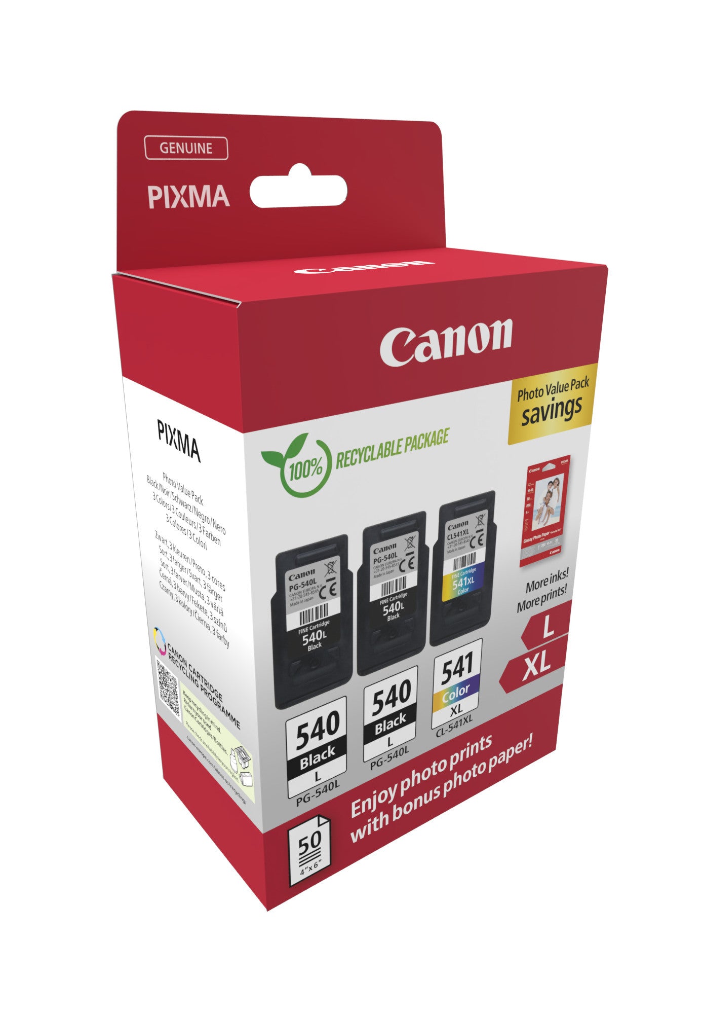 CANON Photo Value Pack L+XL BKCMY PGCL540/1 Pixma MG2150 2xLBK & 1xCMYXL