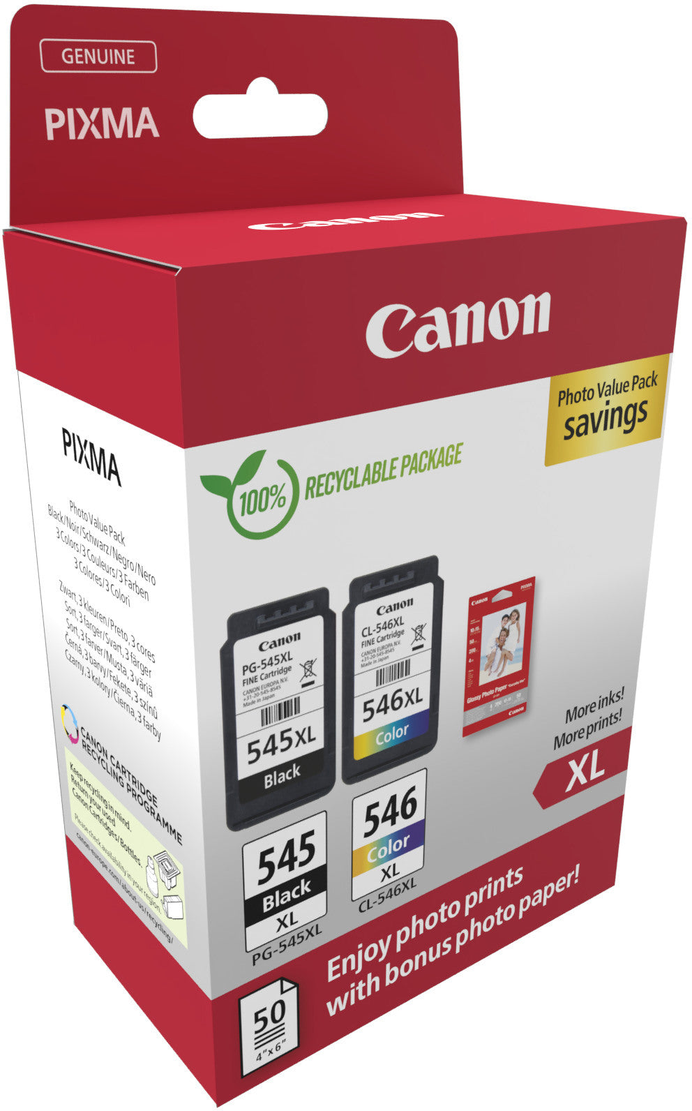 CANON Photo Value Pack XL CMYBK PGCL545/6 PIXMA iP2850 GP-501 50Bl.