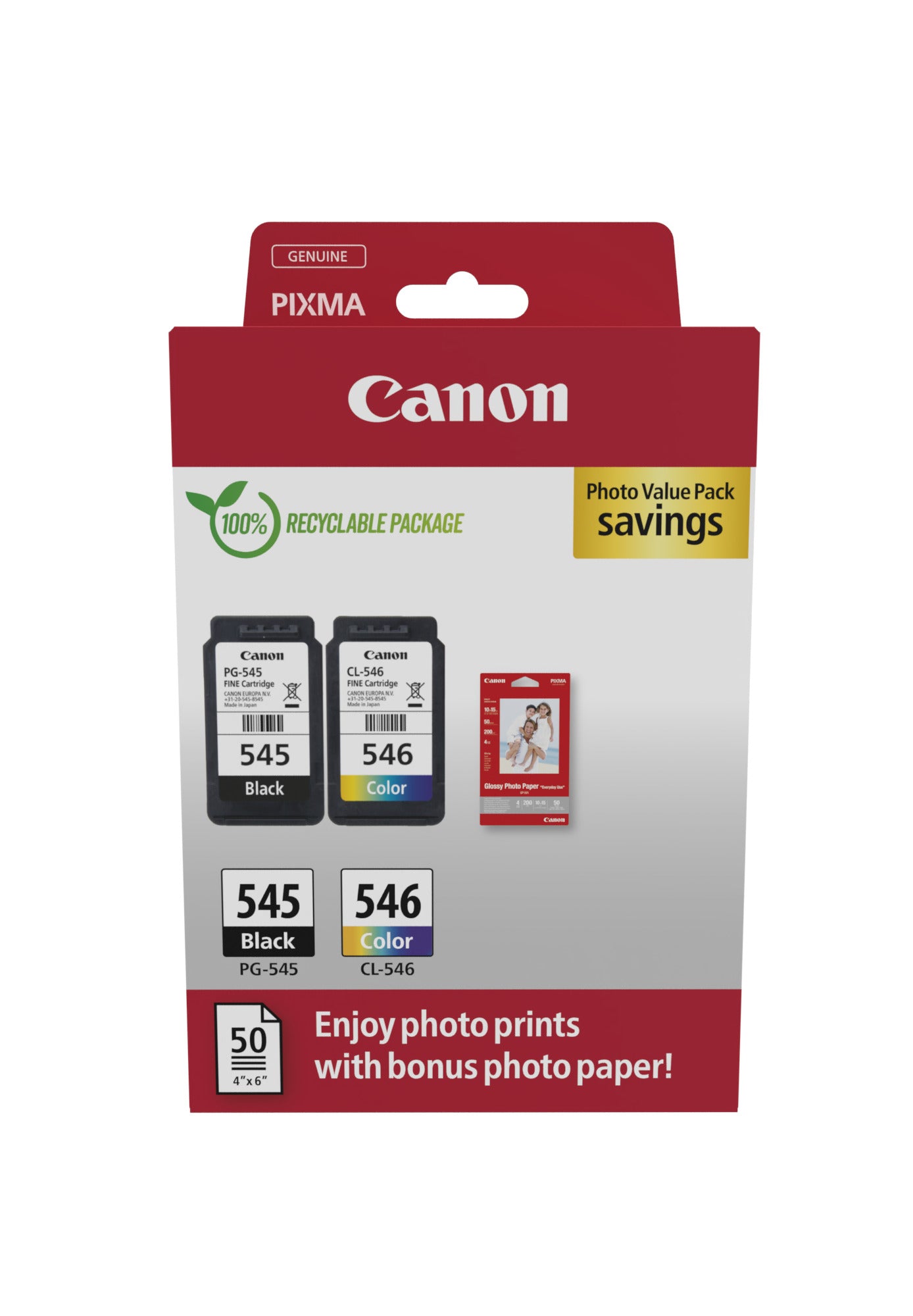 CANON Photo Value Pack XL CMYBK PGCL545/6 PIXMA iP2850 GP-501 50Bl.