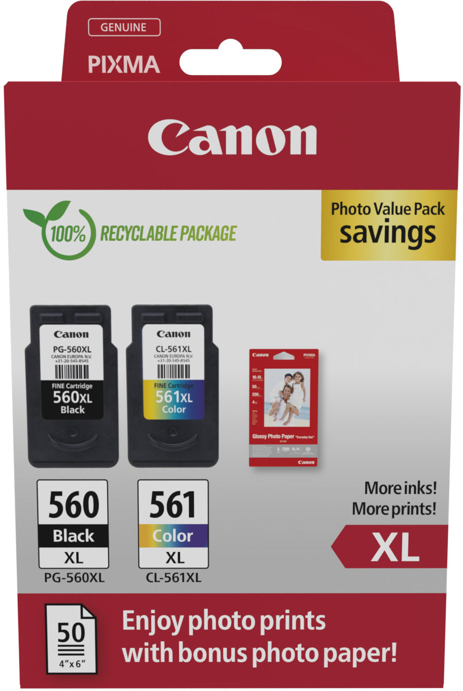 CANON Photo Value Pack XL CMYBK PGCL560/1 PIXMA TS5350 GP-501 50Bl.