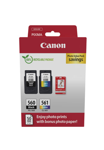 CANON Photo Value Pack XL BKCMY PGCL560/1 Pixma TS5350 2xBKXL & 1xXLCMY