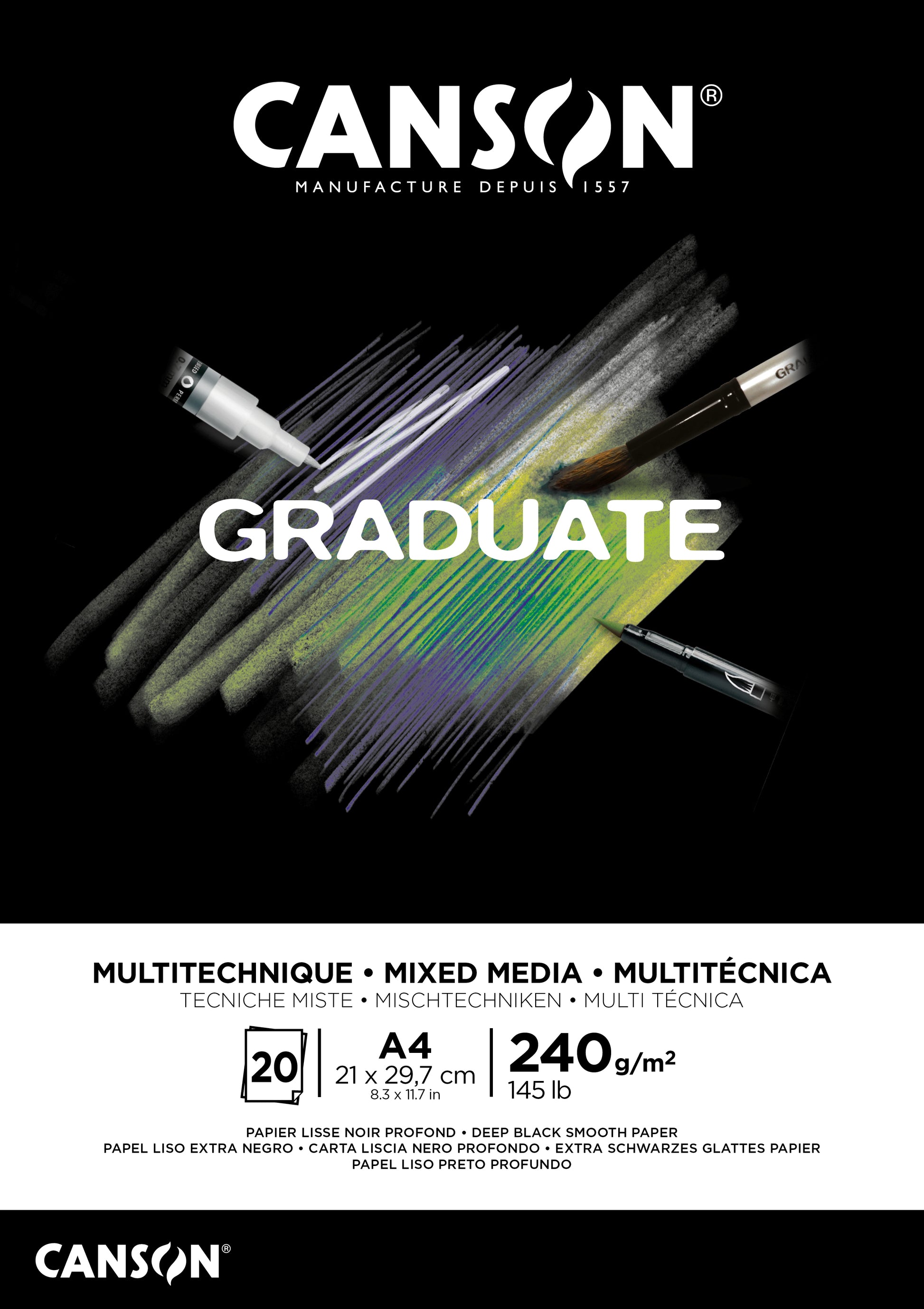 CANSON Graduate Mixed Media A4 31250P017 20 Blatt, schwarz, 240g