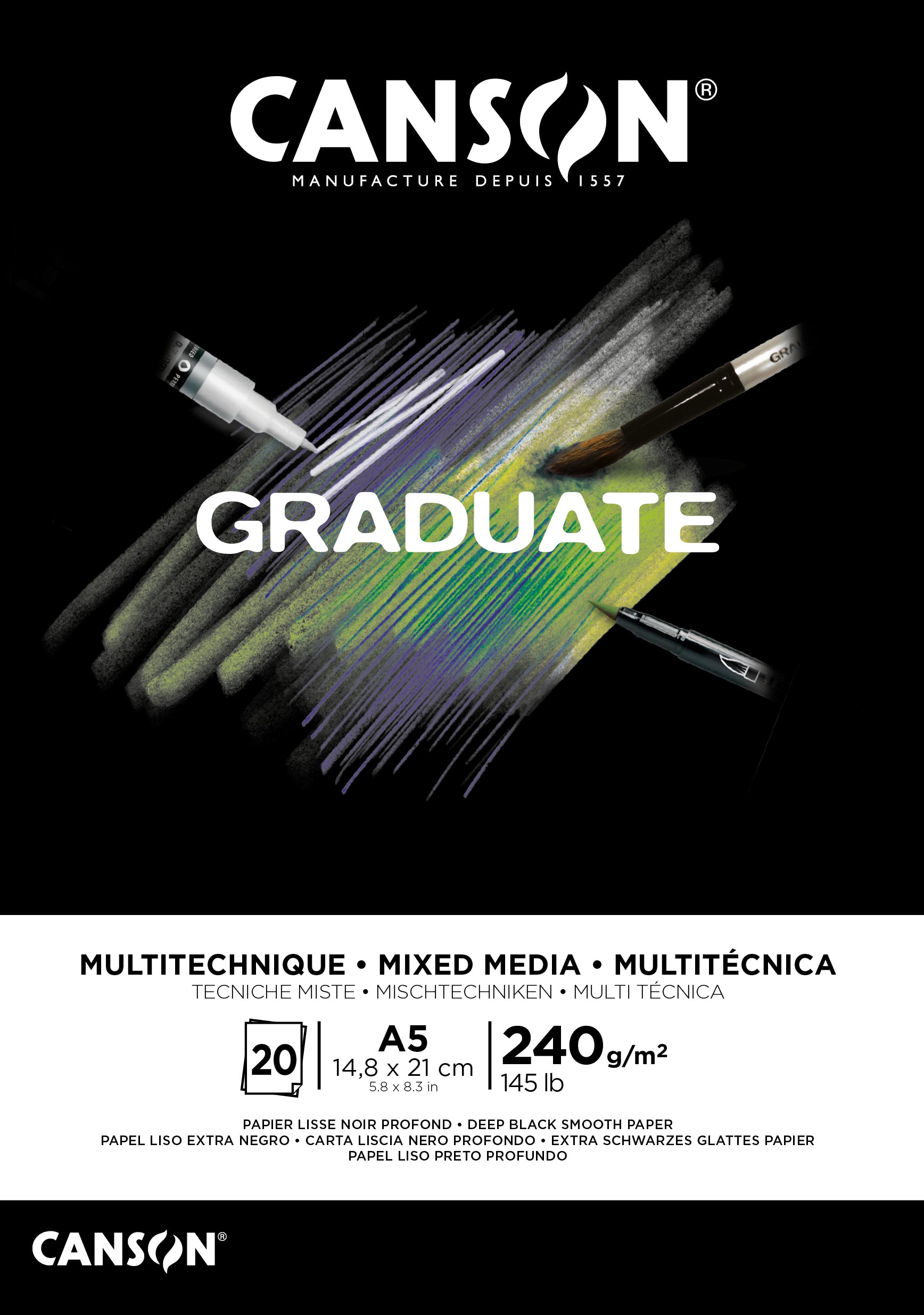 CANSON Graduate Mixed Media A5 31250P019 20 Blatt, schwarz, 240g