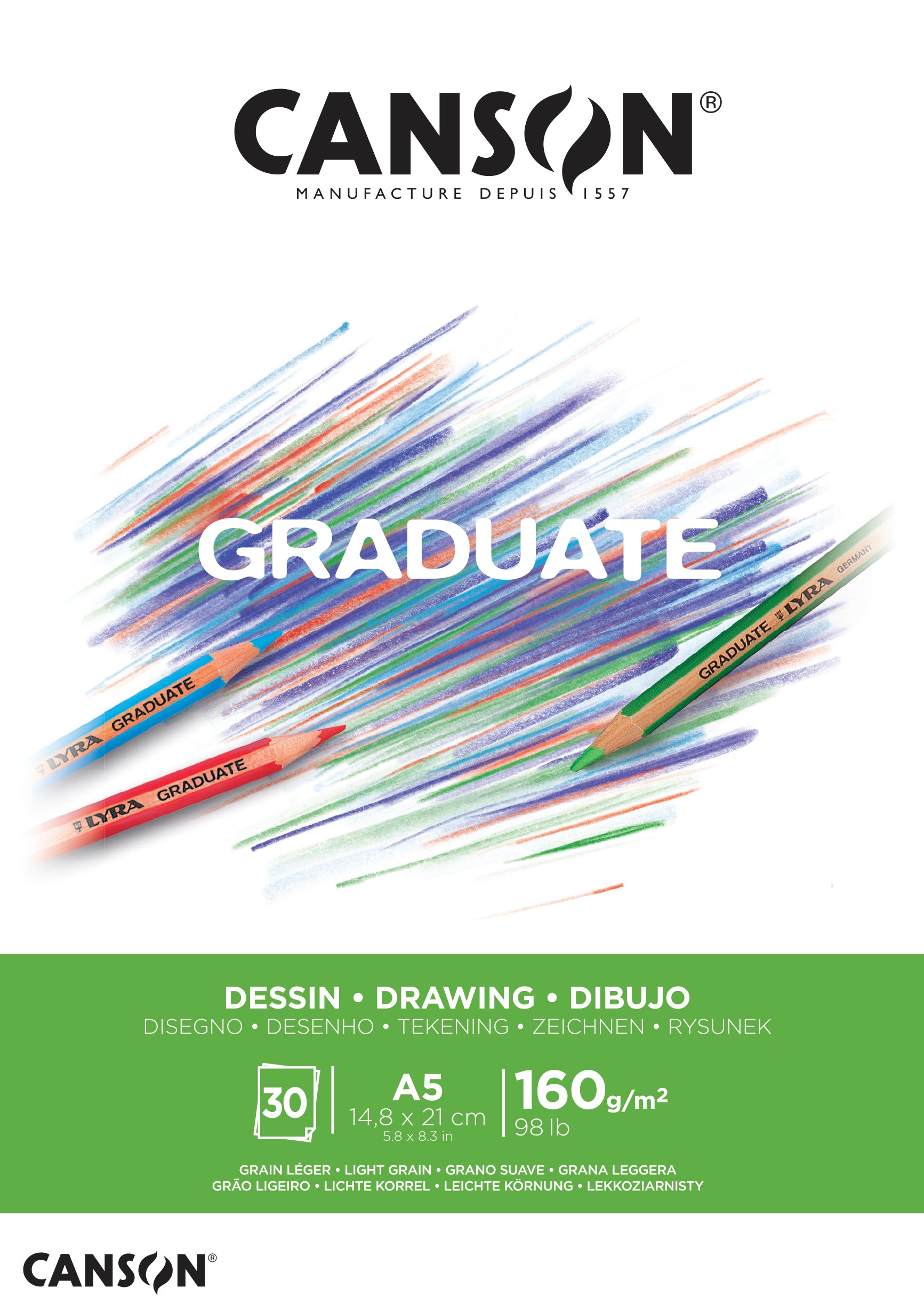 CANSON Graduate Zeichnen A5 400110364 30 Blatt, weiss, 160g