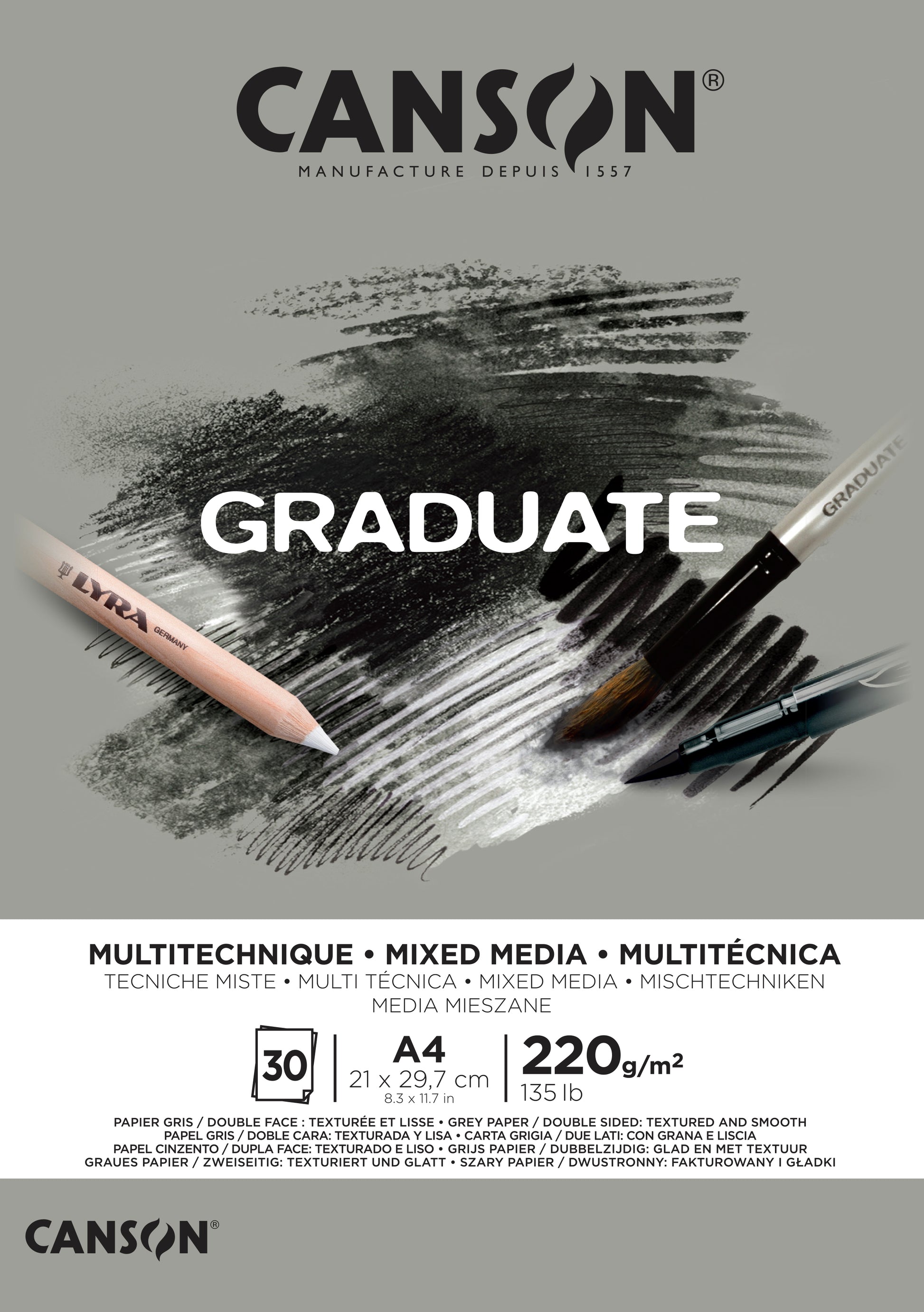 CANSON Graduate Mixed Media A4 400110371 20 Blatt, grau, 220g