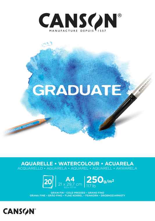 CANSON Graduate Aquarelle A4 400110374 20 Blatt, weiss, 250g