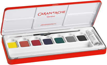 CARAN D'ACHE Deckfarbe Gouache 1000.308 7 Farben Deckweiss, Pinsel