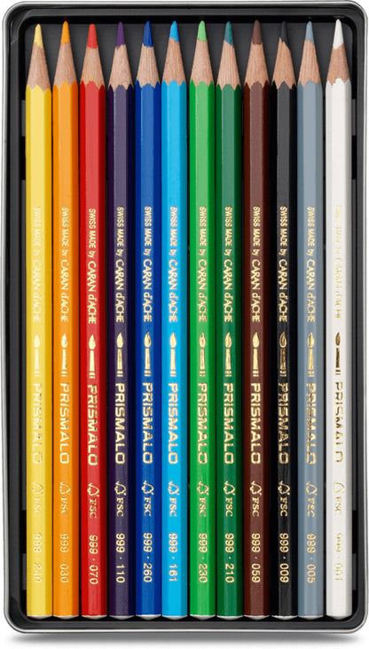 CARAN D'ACHE Farbstifte Prismalo 3mm 999.312 ass. in Metallsch. 12 Stück