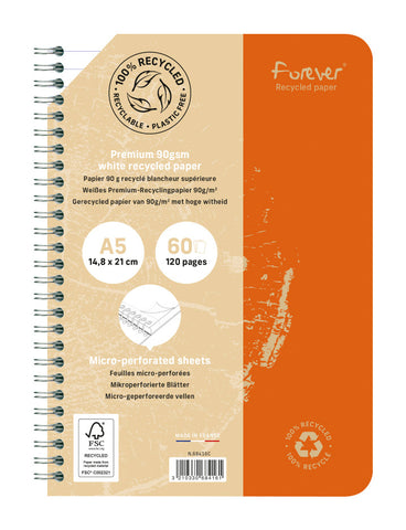 CLAIREFONTAINE Spiralheft FOREVER A5 68416C liniert, assortiert 60 Blatt
