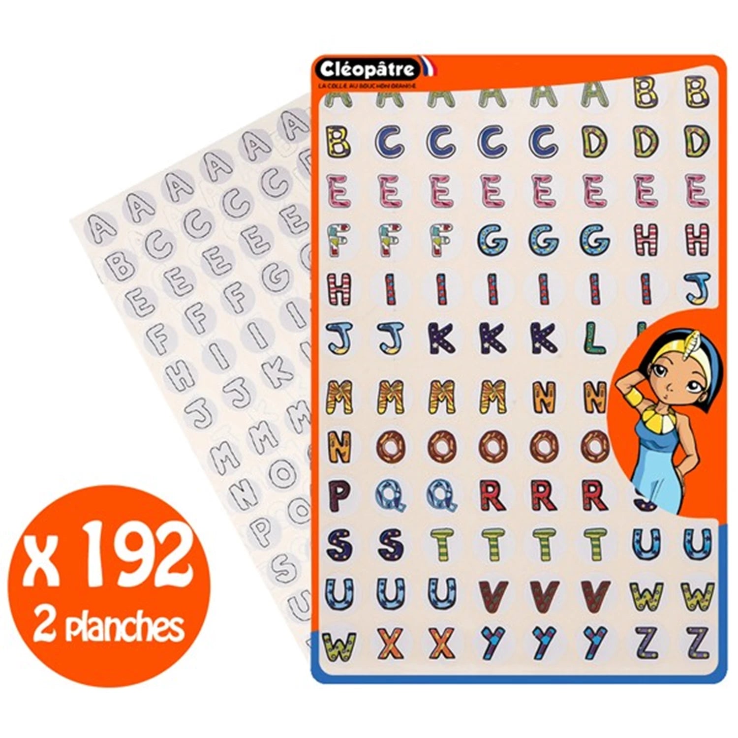 192 STICKER ALPHABET (96 FARBEN + 96 ZUM AUSMALEN)