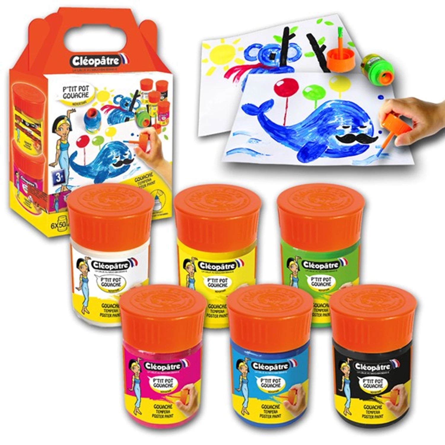 SET MIT 6 TÖPCHEN GOUACHE 50 ML MIT PINSEL UND INTEGRIERTEM