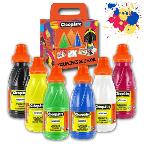 6 GOUACHEN 250ML WEISS, GELB, MAGENTA, GRÜN, BLAU, SCHWARZ