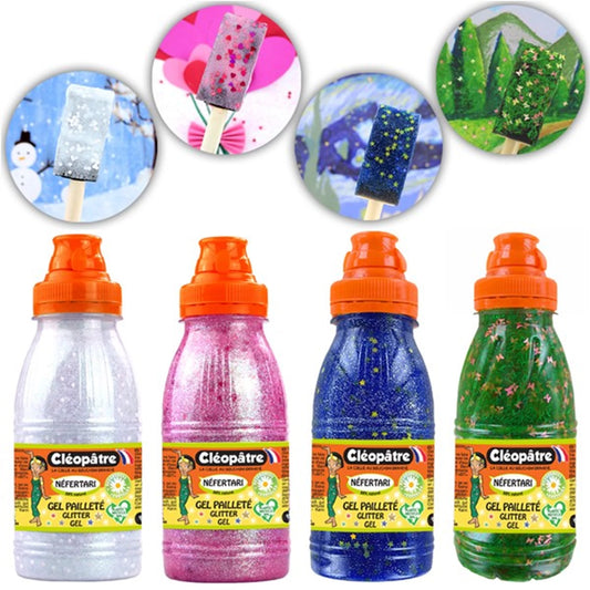 SET AUS 4 DEKO-GLITTERGELEN IN 250ML (HERZEN, WIESE, SCHNEE,