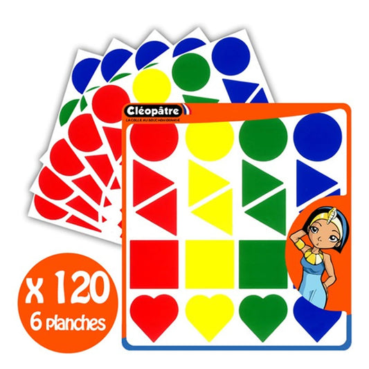 120 GROßE AUFKLEBER 45 MM 4 FORMEN 4 FARBEN