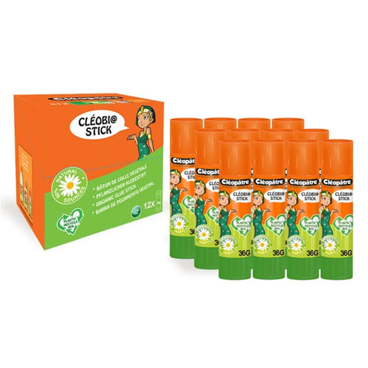 BOX MIT 12 KLEBSTIFTE CLEOBIO'STICK 36GR 90% PFLANZLICHES MA