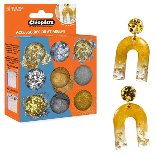 BOX MIT 9 TÖPFEN ZUBEHÖR IN GOLD- UND SILBERFARBENEM THEMENS