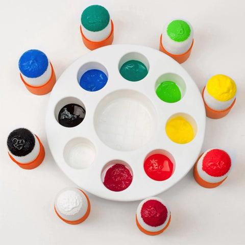 FARBPALETTE MIT 8 AUSHÖLUNGEN UND 8 SCHAUMSTOFFSTEMPELN