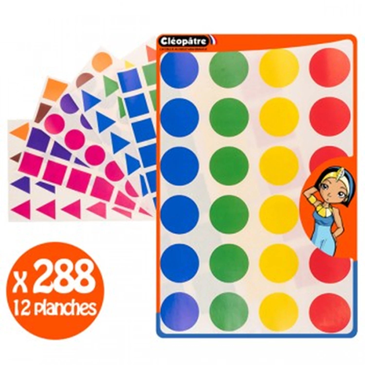 288 AUFKLEBER MIT 3 GEOMETRISCHEN FORMEN, 8 FARBEN, GRÖSSE 4