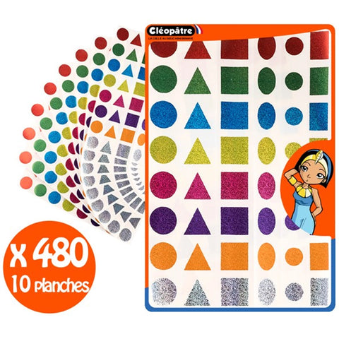 480 GROßE GEOMETRISCHE FORMEN-AUFKLEBER, 8 FARBEN, 10 A4-BLÄ