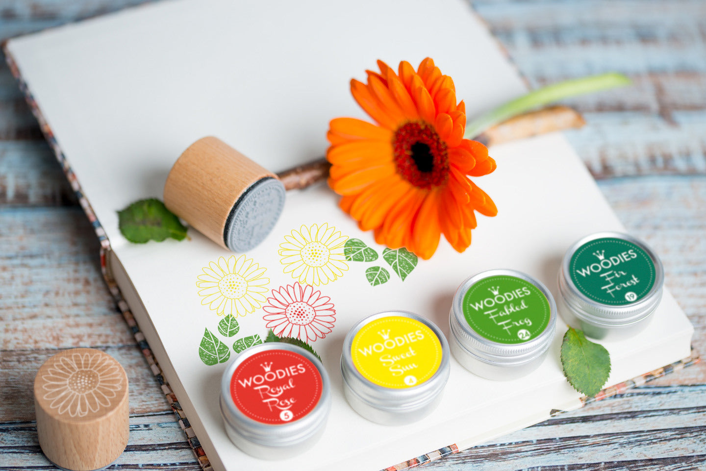 COLOP Woodies Display Floral 165670 25 Stempel, 5 Kissen