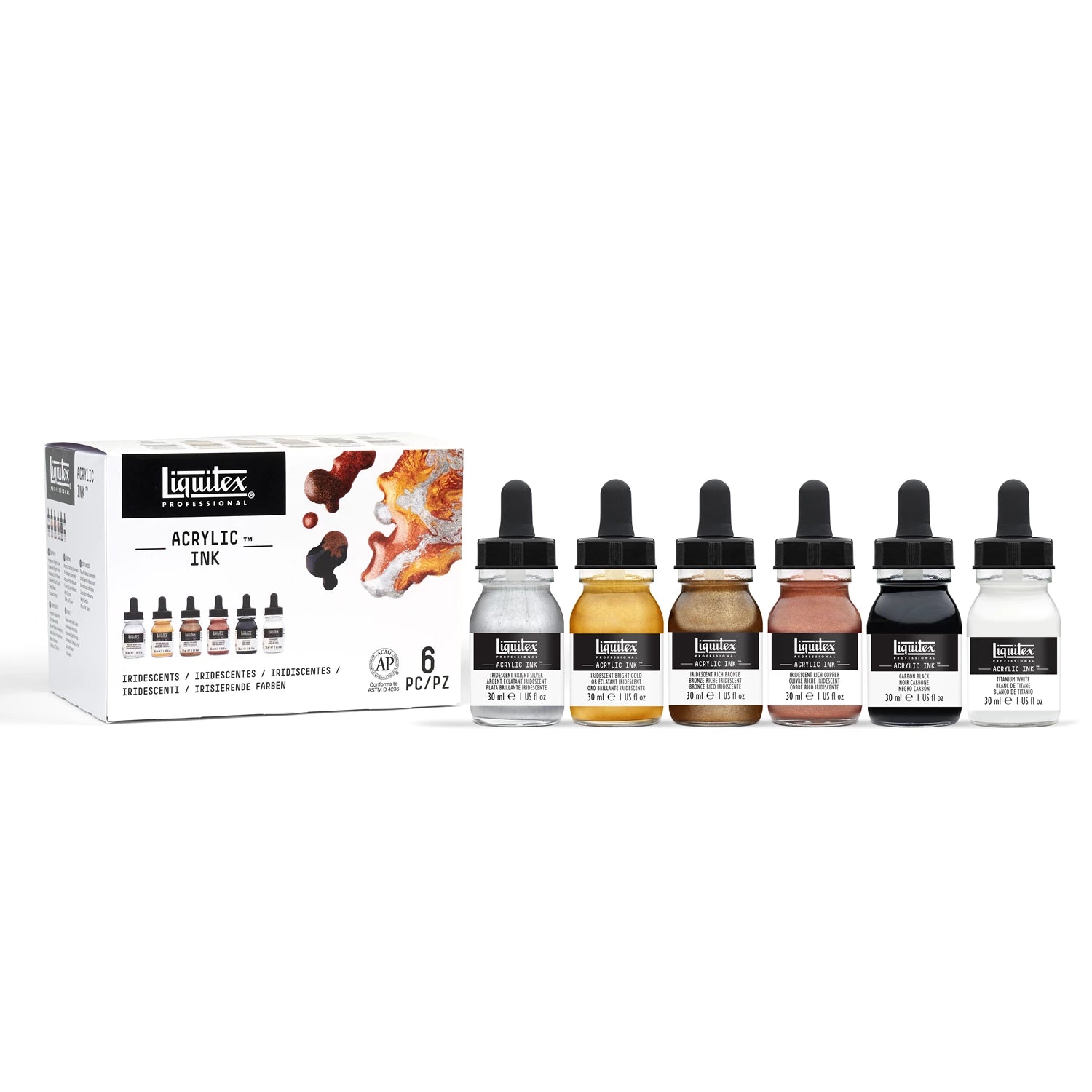 LQX PROF. ACRYLIC INK SET METALLICS 6 X 30 ML FLASCHEN