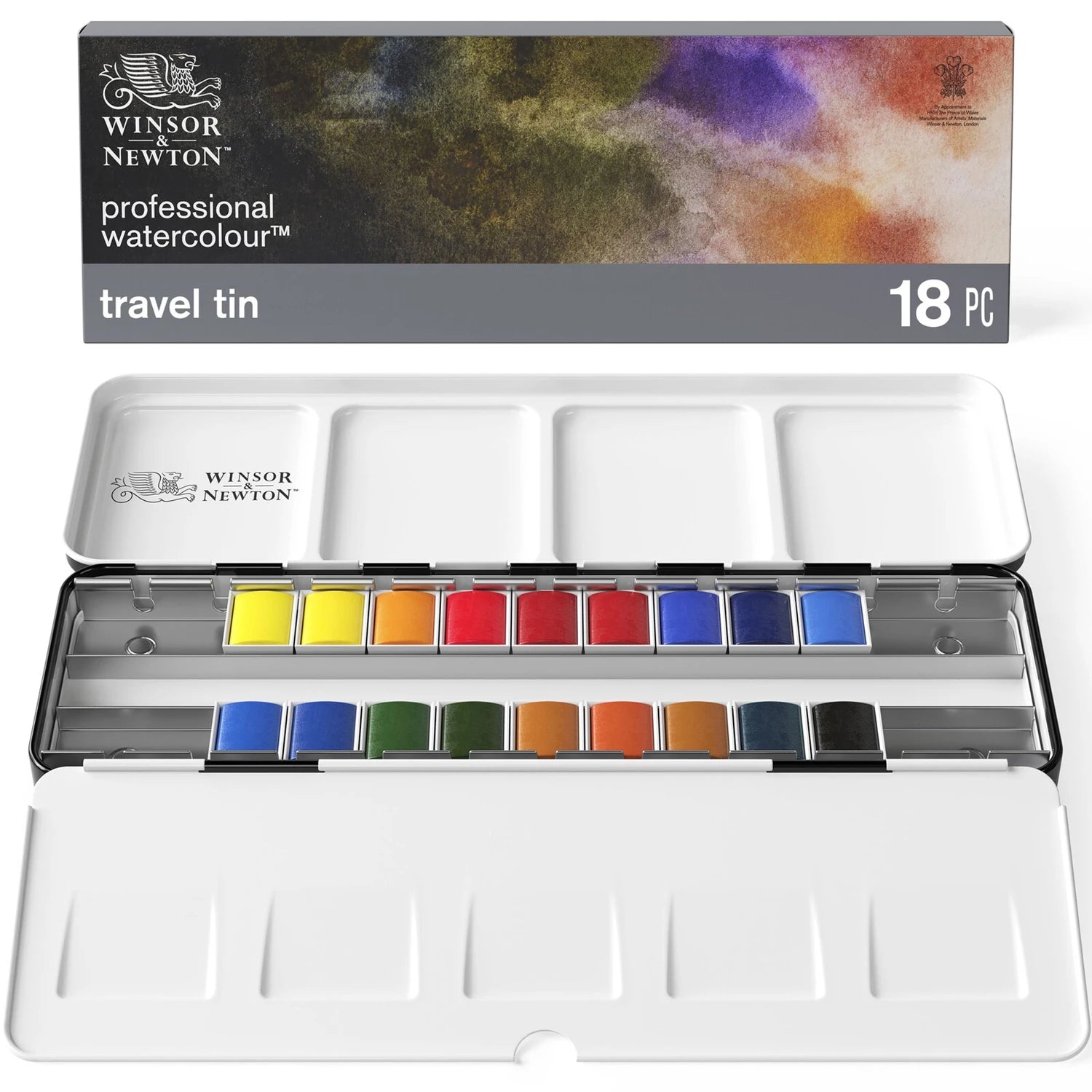 W&N PROF. WATER COLOUR METALL-REISEKASTEN 18 HALBE NÄPFE