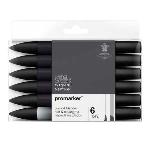 W&N PROMARKER 6ER SET 5 SCHWARZ + BLENDER