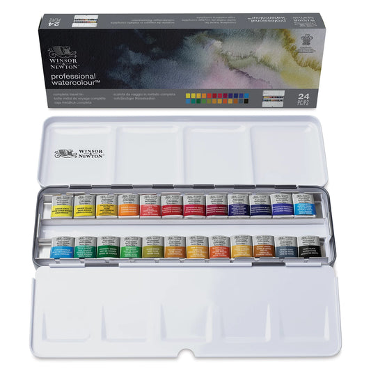 W&N PROF. WATER COLOUR VOLLSTÄNDIGER METALL-REISEKASTEN 24 X