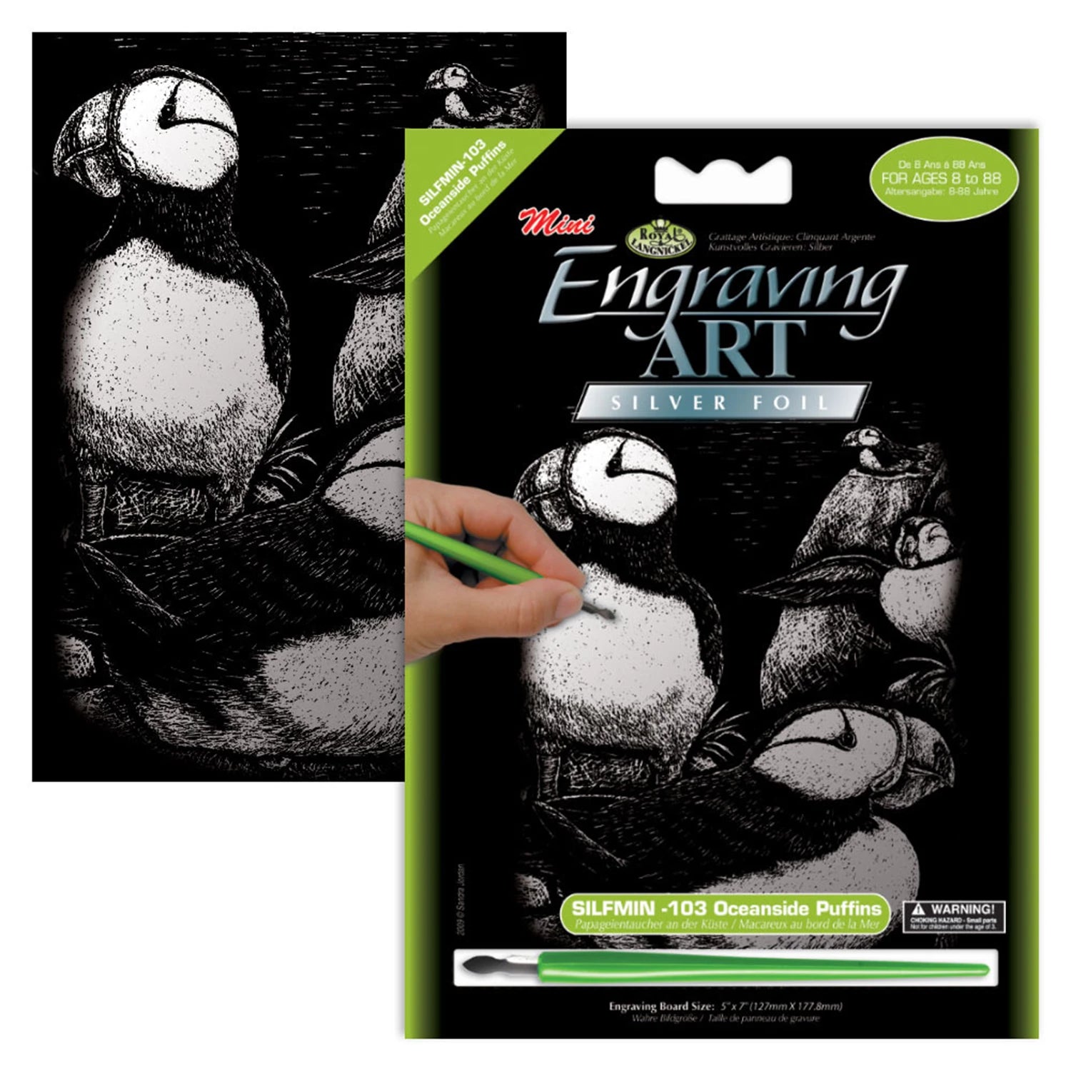 R&L GRAVURES D'ART MINI ARGENT MACAREUX 14X20CM