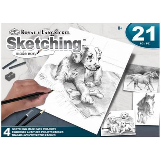 R&L COFFRET DESSIN/ESQUISSE 4 PROJETS CHIENS ET CHEVAUX 21PC