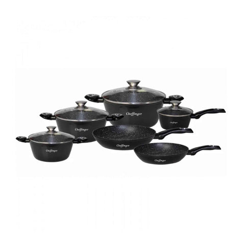 Cchefer CF-FA1010-BLK: 10-teiliges Pfannenset mit Marmorbeschichtung