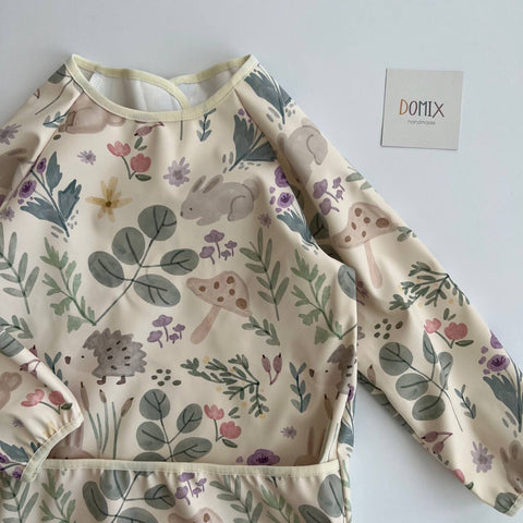 Handmade Waterproof Long-Sleeve Bib – Forest Animals Print