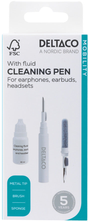 DELTACO Earphone cleaning pen CLP-100 metal tip,brush,sponge,liquid