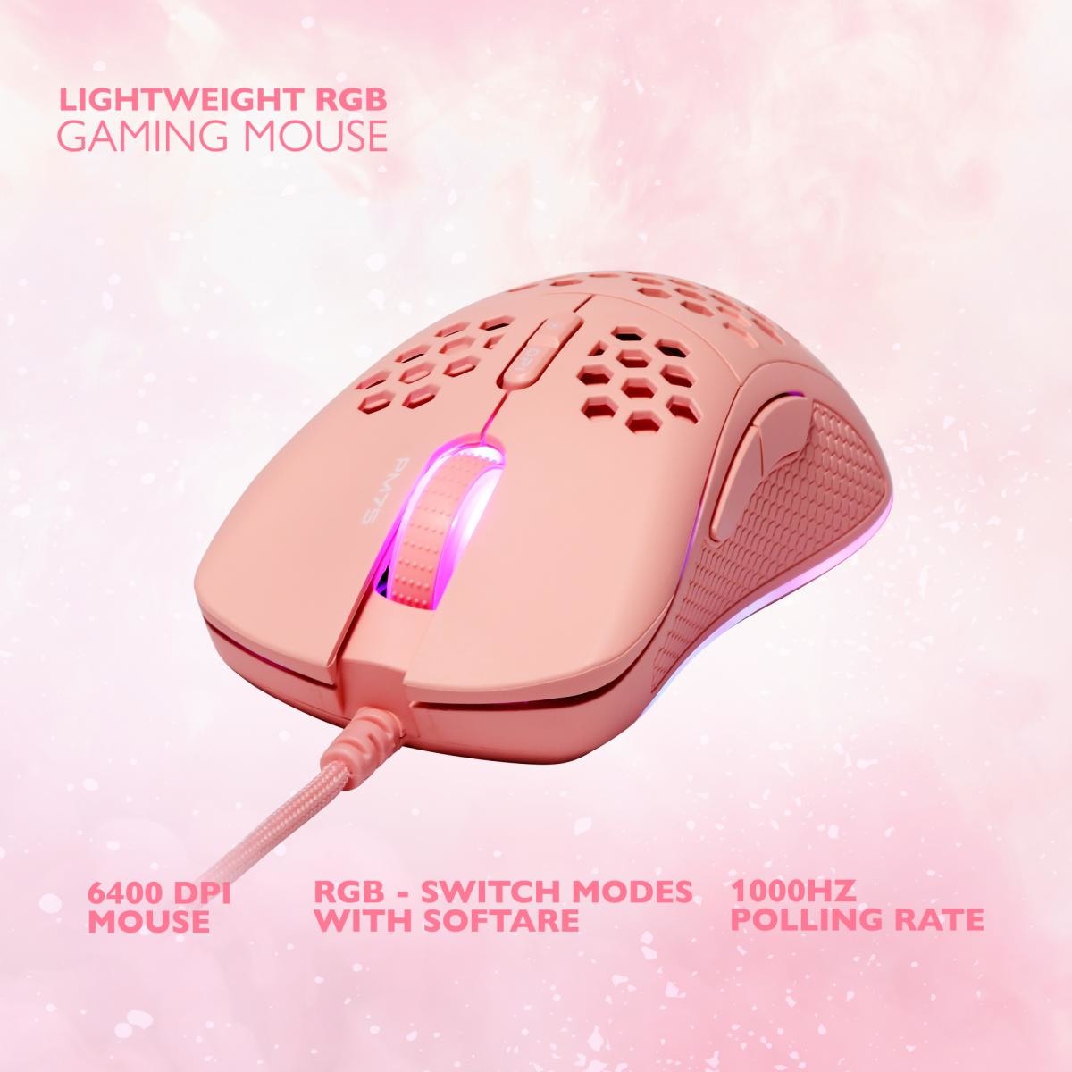 DELTACO Lightweight Gaming Mouse,RGB GAM-108-P Pink, DM75