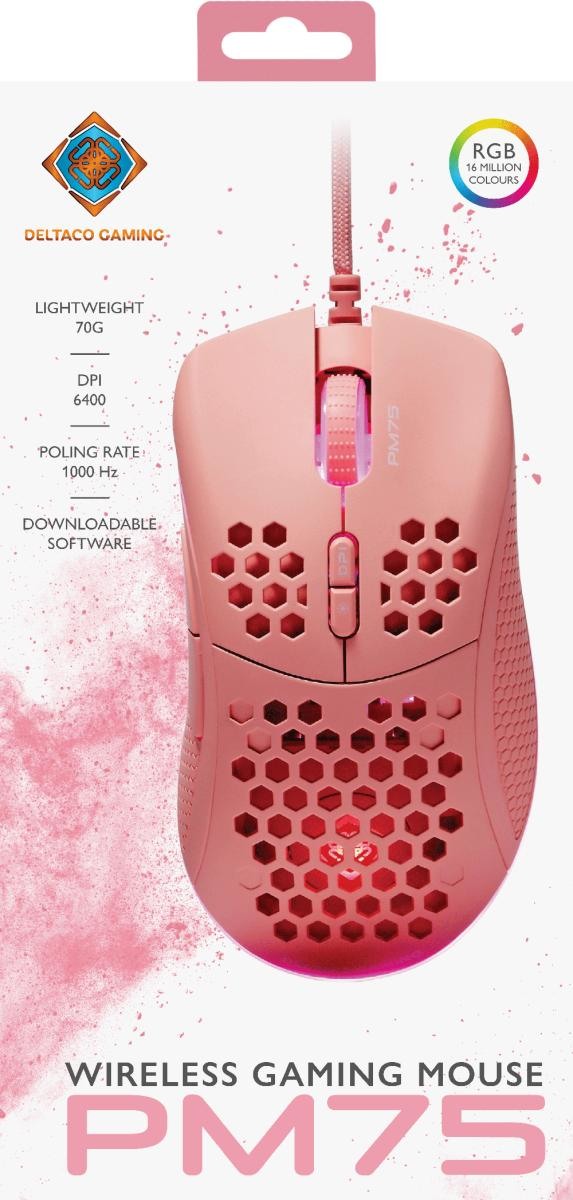 DELTACO Lightweight Gaming Mouse,RGB GAM-108-P Pink, DM75