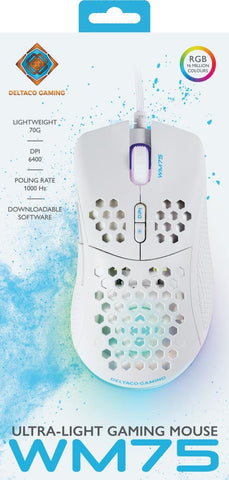 DELTACO Lightweight Gaming Mouse,RGB GAM-108-W White, WM75