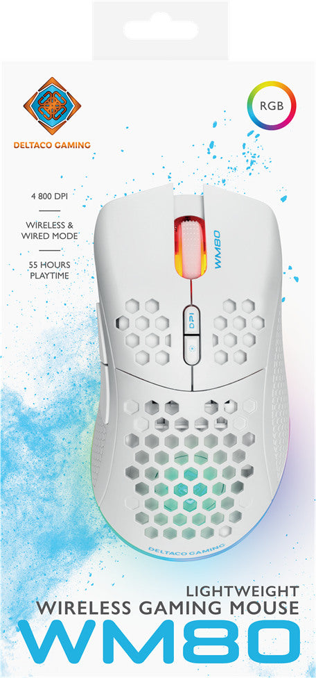 DELTACO Lightweight Gaming Mouse,RGB GAM-120-W Wireless, White, WM80