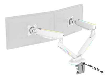 DELTACO RGB Dual Monitor Arm GAM-135-W remote Ctrl. White