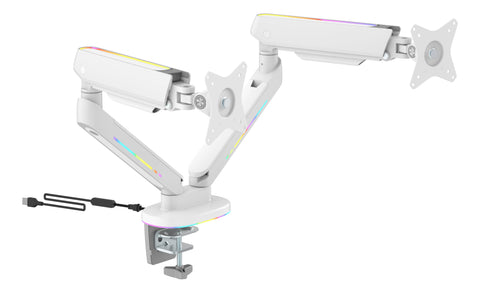 DELTACO RGB Dual Monitor Arm GAM-135-W remote Ctrl. White