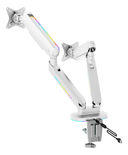 DELTACO RGB Dual Monitor Arm GAM-135-W remote Ctrl. White