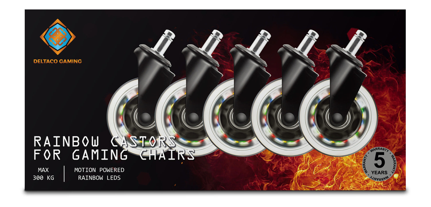 DELTACO RGB Casters,Wheels,5-pack GAM-141 for Gaming Chairs