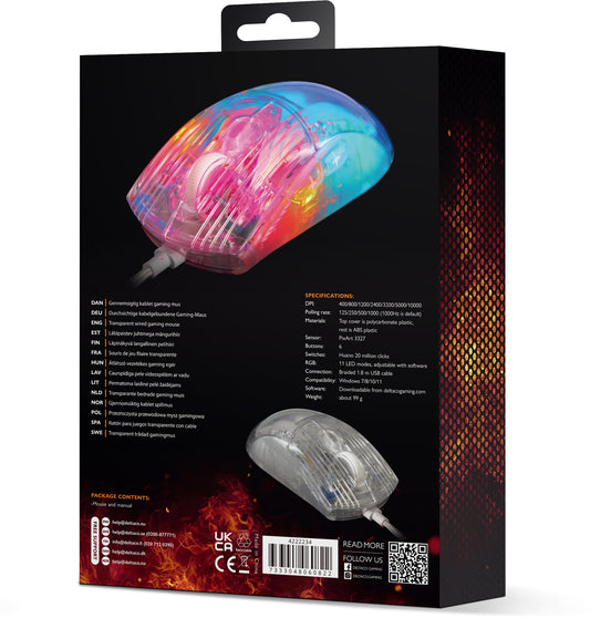 DELTACO Transparent Gaming Mouse,RGB GAM-159 Wired, DM330