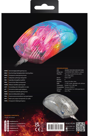 DELTACO Transparent Gaming Mouse,RGB GAM-159 Wired, DM330