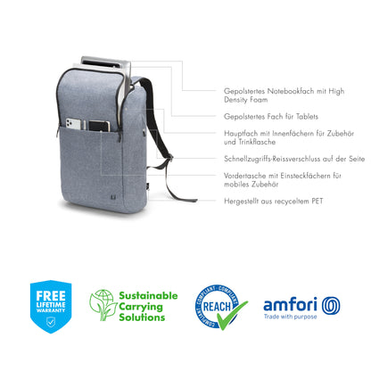 DICOTA Eco Backpack MOTION Blue Den. D31875-RPET for Universal 13 - 15.6 inch