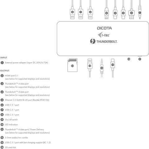 DICOTA USB-C TB4 10in1 DockingStation D32006-CH 8K HDMI/TB4 PD 96W 2.5G black