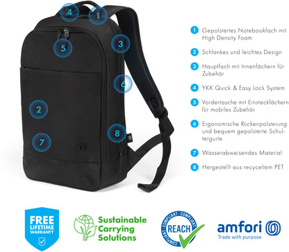DICOTA Eco Backpack Slim MOTION D32013-RPET 13-15.6 inch Black