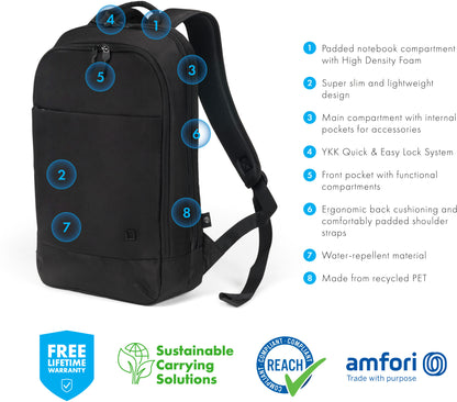 DICOTA Eco Backpack Slim MOTION D32013-RPET 13-15.6 inch Black