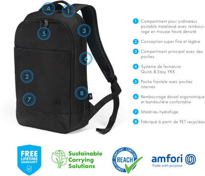 DICOTA Eco Backpack Slim MOTION D32013-RPET 13-15.6 inch Black